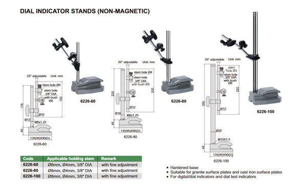 Dial Indicator Stand with Fine Adjustment (Non-Magnetic) | Insize 6226 Series