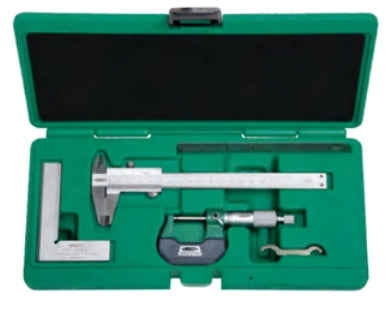 4-Piece Measuring Tool Set | Insize 5041 Series | Vernier Caliper, Outside Micrometer, Measuring Square & Steel Rule