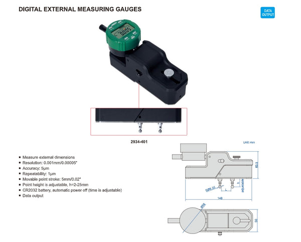 Digital External Measuring Gauges | Insize 2934-401 | Range 13-38mm/0.51-1.5"