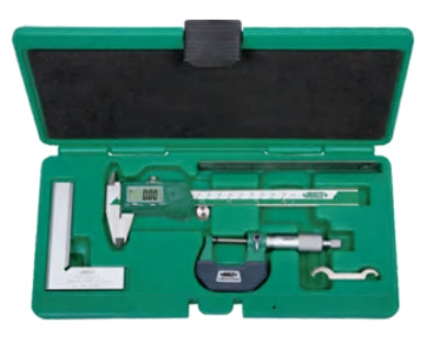 4-Piece Measuring Tool Set | Insize 5042 Series | Digital Caliper, Outside Micrometer, Measuring Square, Steel Rule