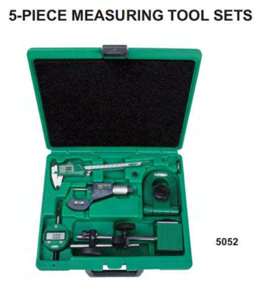5-Piece Measuring Tool Set | Insize 5052 Series | Digital Caliper, Digital Micrometer, Digital Indicator, Magnetic stand, Micrometer Stand