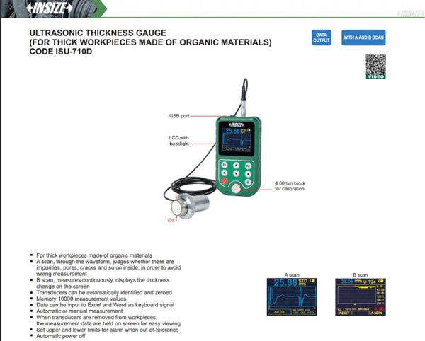 Ultrasonic Thickness Gauge for thick workpieces made of organic materials | Insize ISU-710D