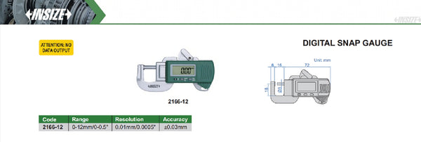 Digital Snap Gauge | Insize 2166 Series | Range 0-12mm/0-0.5”