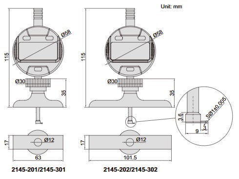 Digital Groove Gauge - 2145 Series (Insize) | Range 0-85mm/0-3.35" | Resolution 0.01mm/0.0005" or 0.001mm/0.00005"