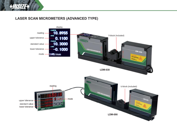 Laser Scan Micrometer | Insize LDM Series | Range 0.1-30mm ; 0.5-65mm ; 1-85mm | Selectable Resolution
