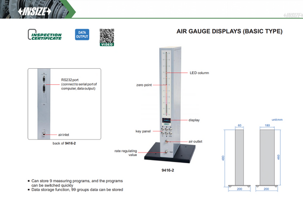 Air Gauging Column Display (Metric Only) | Insize 9416-1 | 9416-2