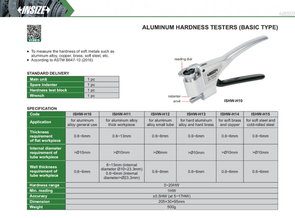 Digital Webster Hardness Tester | Insize ISHW Series | Hardness Range 0-20HW | Min Reading 1HW