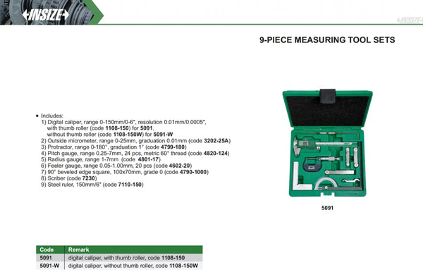 9-Piece Measuring Tool Set | Insize 5091 Series