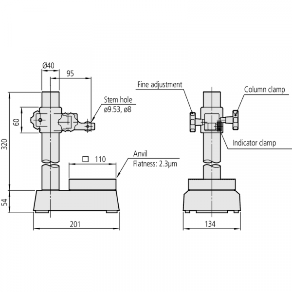Mitutoyo 215-405-10 Komparator-Messständer, Amboss aus gehärtetem Stahl, 110 x 110 mm, quadratischer Amboss