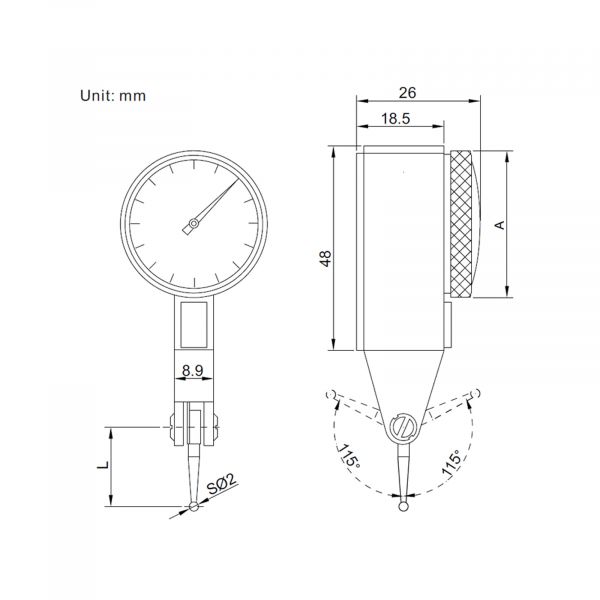 Insize  Dial Test Indicator 0.1mm 2380/1