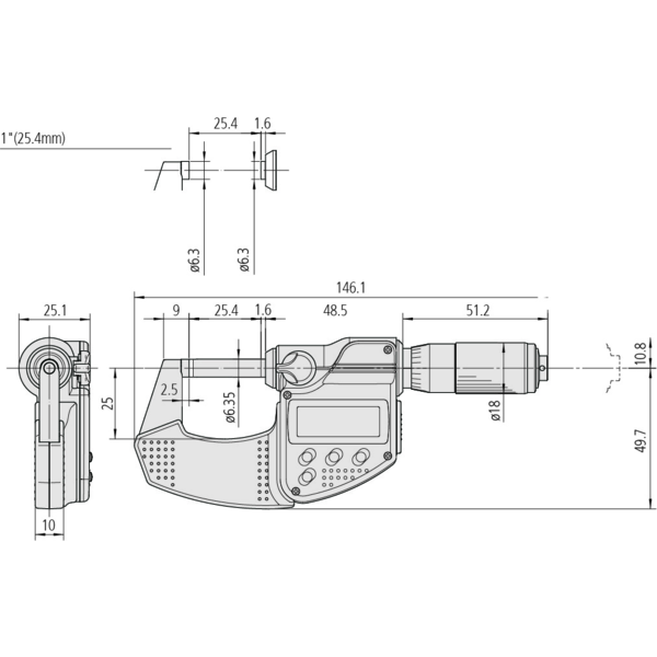 Mitutoyo 293-348-30 Digimatic Micrometer IP65 Friction Thimble 0-25mm (0-1″)
