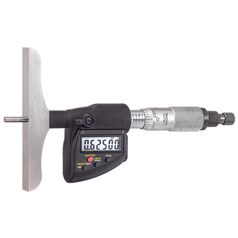 Starrett Digital Micrometer Depth Gauge, Ratchet Thimble, 0-150mm Range, Resolution: .00005" (0.001mm)