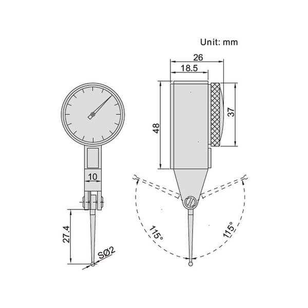 Insize Dial Test Indicator - Insize 0.01mm Long Styli 2383