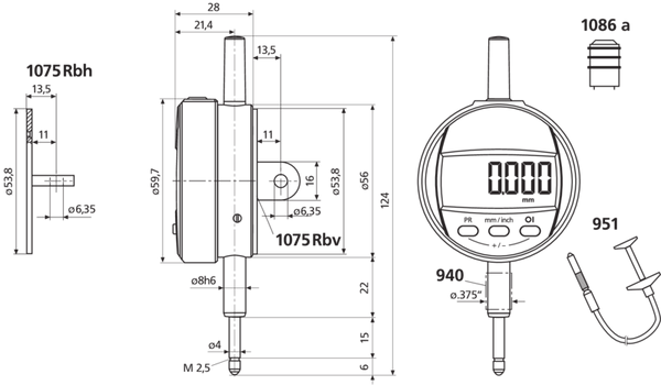Mahr MarCator 1075 Digital Indicator | 12.5mm/0.5" | Resolution 0.01mm/0.0005" ; 0.005mm/0.00001" ; 0.001mm/0.00005"