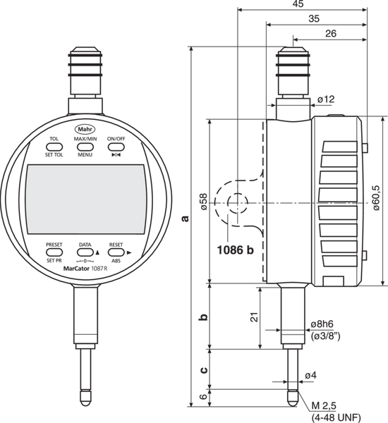 Mahr MarCator 1087 Ri Digital Indicator: Range 12.5mm/0.5"; Selectable Resolution