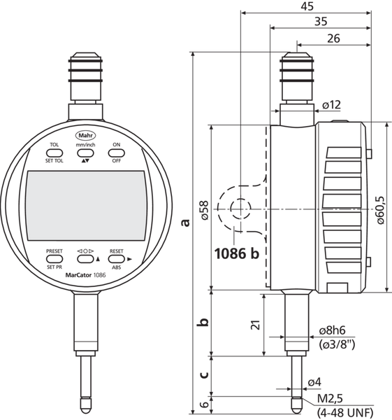 Mahr MarCator 1086 R Digital Indicator: Range 25mm/1"; Resolution 0.01mm