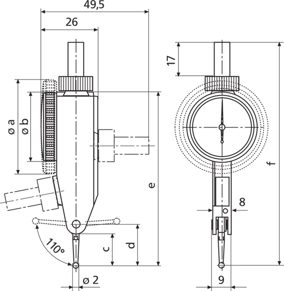 Mahr MarTest 800 S Dial Test Indicator | Range ± 0.4 mm | Graduation 0.01mm | DIN 2270