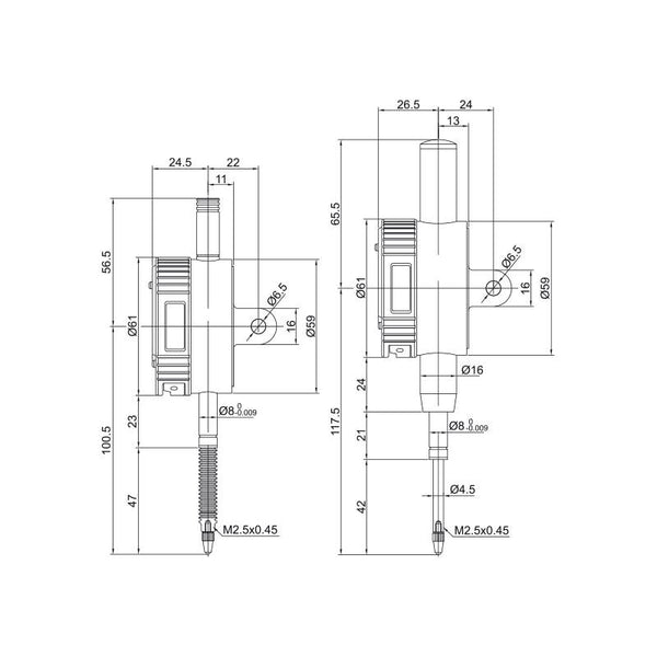 Waterproof Digital Dial Indicator | Insize 2115 Series | Range 12.5mm/0.5" | Resolution 0.01mm/0.005"