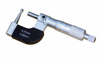 Rohrmikrometer, sphärischer Amboss (Typ C), DIN 863 – 0–25 mm, Auflösung: 0,01 mm