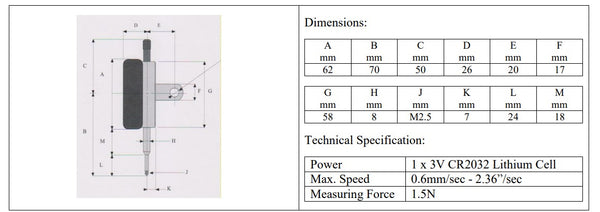 Elektroniczny cyfrowy wskaźnik wielofunkcyjny z wentylatorem EDI-13 | Zakres 0-12,7 mm/0-0,5" | Rozdzielczość 0,002 mm/0,00005" | Zasięg wentylatora +/- 0,250 mm/0,025" | Dokładność 0,015 mm/0,00064" | Płaski tył