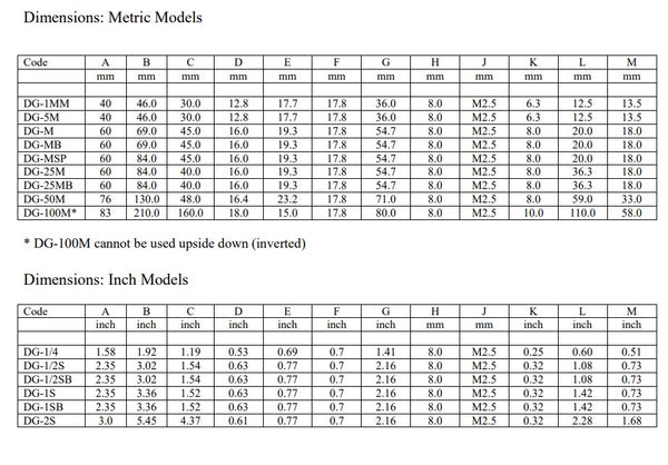 Tłokowe wskaźniki zegarowe | Zakres 5mm/0,25" | Tarcza tarczy 40mm/1,58" | Rozdzielczość 0,01 mm/0,001 cala