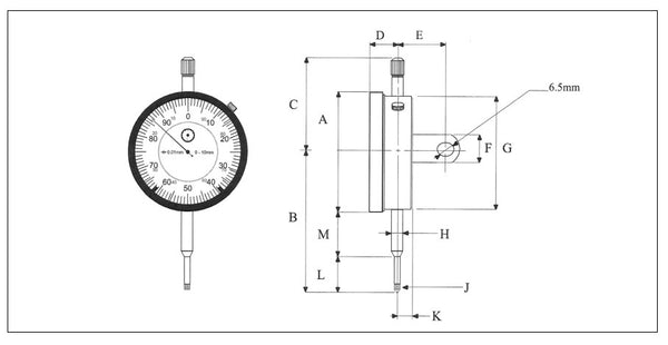 Wskaźniki zegarowe tłoka o długim skoku | Zakres 50 mm/2" | Tarcza tarczy 75 mm | Rozdzielczość 0,01 mm/0,001"