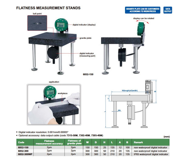 Flatness Measurement Stand | Insize 6852 Series | 150x150mm | Accuracy 2 micron | Granite Flatness 2 micron