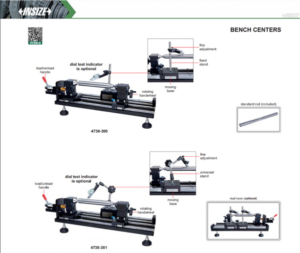 Measuring Bench Centers for cylinder measurement with outside diameter 3-180mm or inside diameter 1-40mm | Insize 4738 Series | 150mm Center Distance