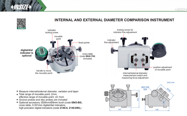 Internal & External Diameter Comparison Instrument | Insize 6844-100 | Internal Range 20-100mm/0.8-3.9" External Range 15-80mm/0.6-3.1"