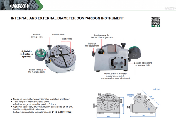 Internal & External Diameter Comparison Instrument | Insize 6843-140 | Internal Range 50-140mm/2-5.5" External Range 30-120mm/1.2-4.7"