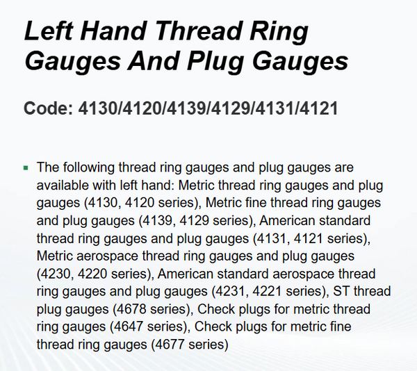 Left Hand Thread Ring Gauges & Plug Gauges | 4130/4120/4139/4129/4131/4121 | Insize
