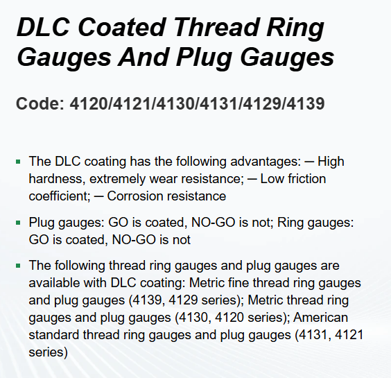 DLC Coated Thread Ring Gauges And Plug Gauges | 4120/4121/4130/4131/4129/4139 | Insize