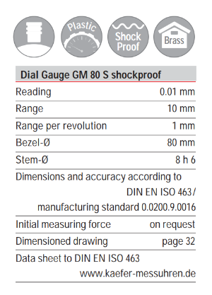 Kafer Dial Gauge GM 100 S / 100 T | Reading - 0.01mm | Range - 10mm