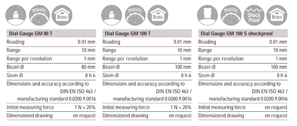 Kafer Dial Gauge GM 100 S / 100 T | Reading - 0.01mm | Range - 10mm