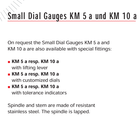 Kafer Small Dial Gauge KM 5 a | Reading - 0.1mm | Range - 5mm