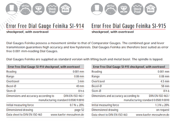 Kafer Error Free Dial Gauge Feinika SI-915 | Reading - 0.01mm | Range - 0.08mm