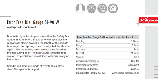 Kafer Error Free Dial Gauge SI-90 W | Reading - 0.01mm | Range - 0.8mm