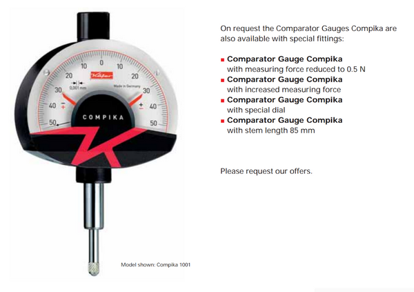 Kafer Comparator Gauge Compika 1001 & 1001 B | Reading - 0.001mm | Range - 0.1mm | Bezel Ø 62mm