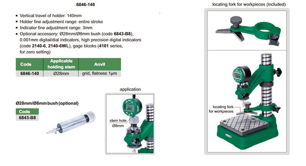 DiaI Indicator Stand | Insize 6846-140 | 140mm Travel | 3mm Fine Adjustment