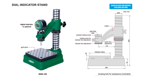 DiaI Indicator Stand | Insize 6846-140 | 140mm Travel | 3mm Fine Adjustment