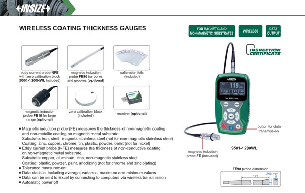 Wireless Coating Thickness Gauges | Insize 9501-1200WL/9501-1200NWL