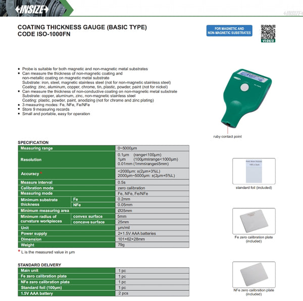 Coating Thickness Gauge | Insize ISO-1000FN | 0-5000um Range | 0.1um Resolution