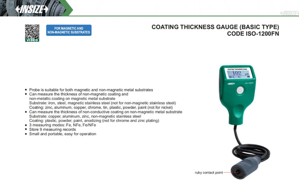 Coating Thickness Gauge  | Insize ISO-1200FN | 0-5000um Range | 0.1um Resolution
