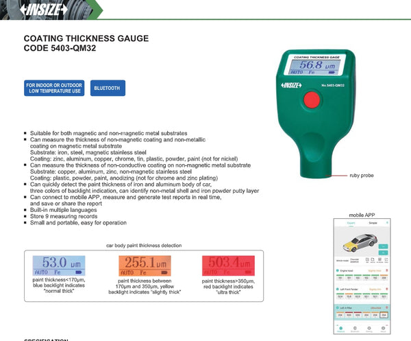 Coating Thickness Gauge | Insize 5403-QM32 | 0-5000um Range | 0.1um Resolution