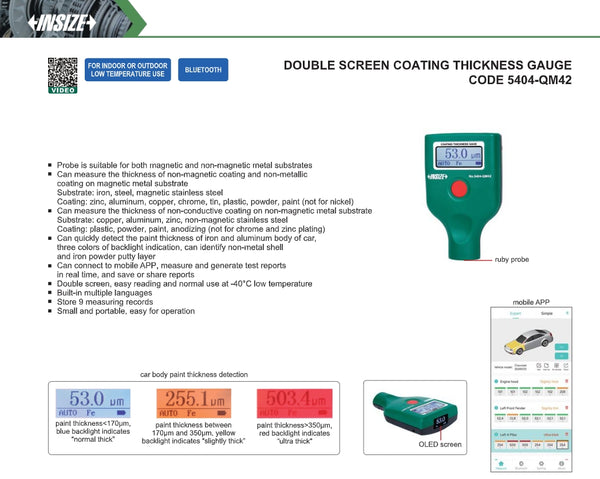 Double Screen Coating Thickness Gauge | Insize 5404-QM42 | Range 0-5000um | Resolution 0.1um |