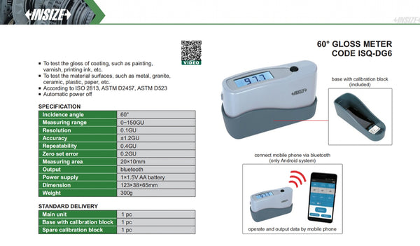 60° Microporous Gloss Meter | Insize 5712-SG60 | 0-150GU Range | 0.1GU Resolution