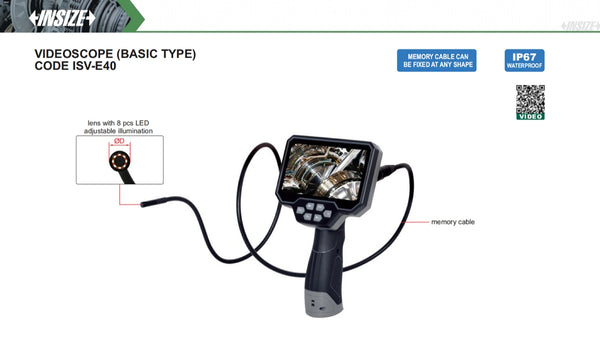 Videoscope | Insize ISV-E40 | 8mm Diameter | 0.92M Pixel | 1280x720 Resolution | IP67 Waterproof | 1180mm Cable Length