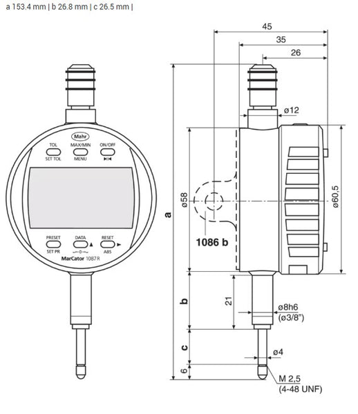 Mahr MarCator 1087 Ri IP42 Digimatic Digital Indicator | Range 25mm | Resolution 0.0005, 0.001, 0.002, 0.005, 0.01mm
