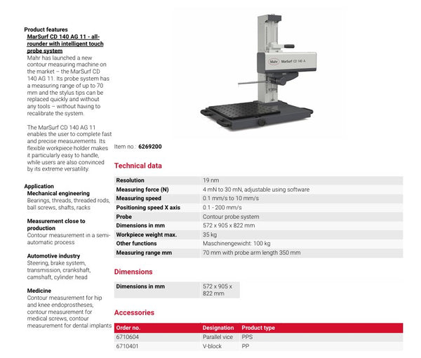 Mahr Marsurf CD 140 AG Contour Measuring Station