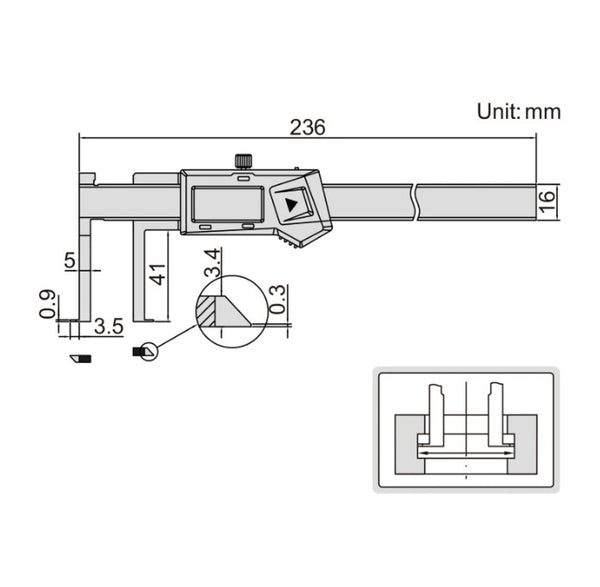 Insize 1520 Series Digital Inside Groove Caliper for measuring the diameter of grooves inside small bores | IP67 | 11-150mm/0.43-6"